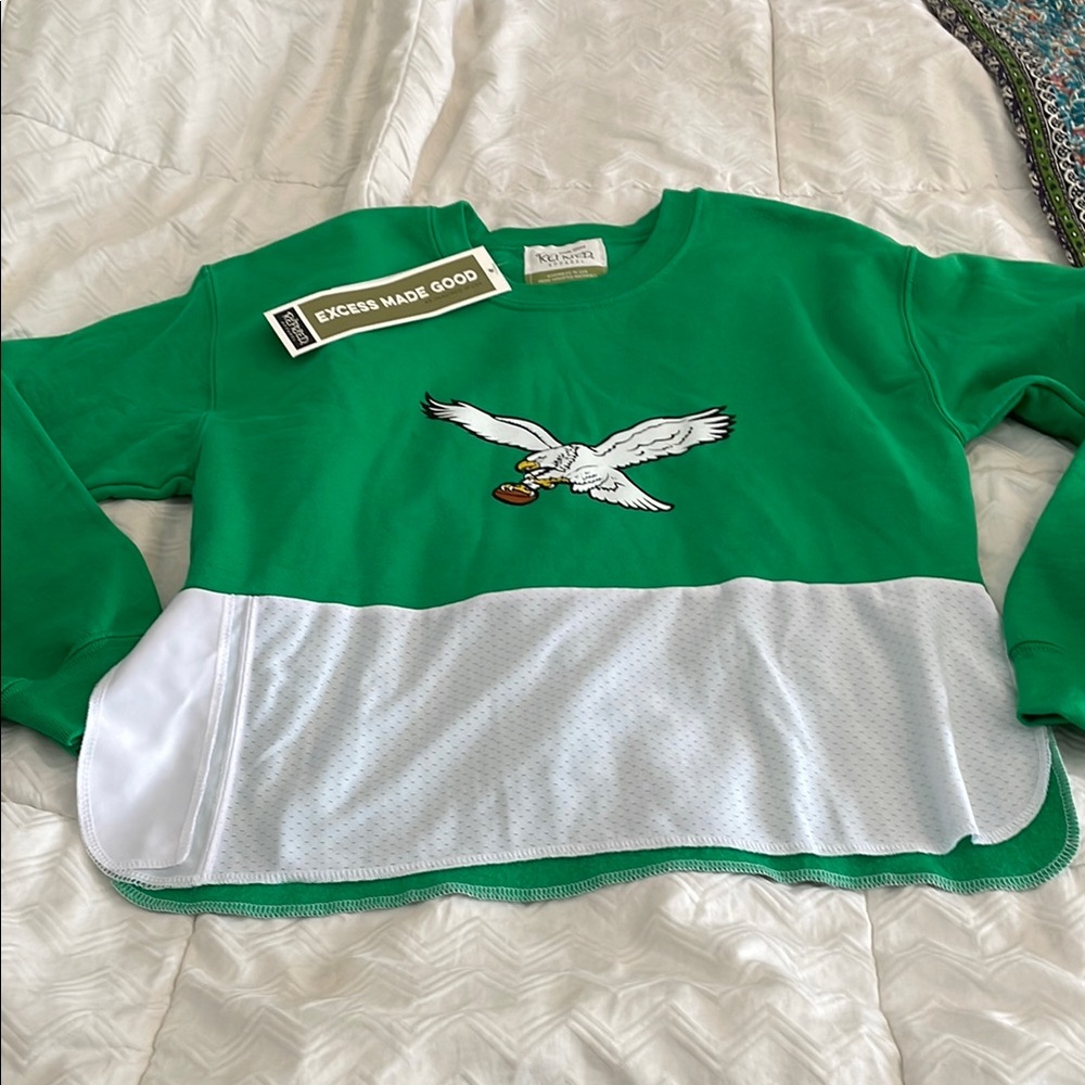 Green and White Varsity Style Hoodie with Eagle Emblem